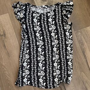 Black and White Floral Blouse